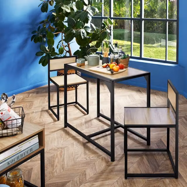 Tectake Milton Industrial Dining Table and Chairs Set in Oak and Brown Wood