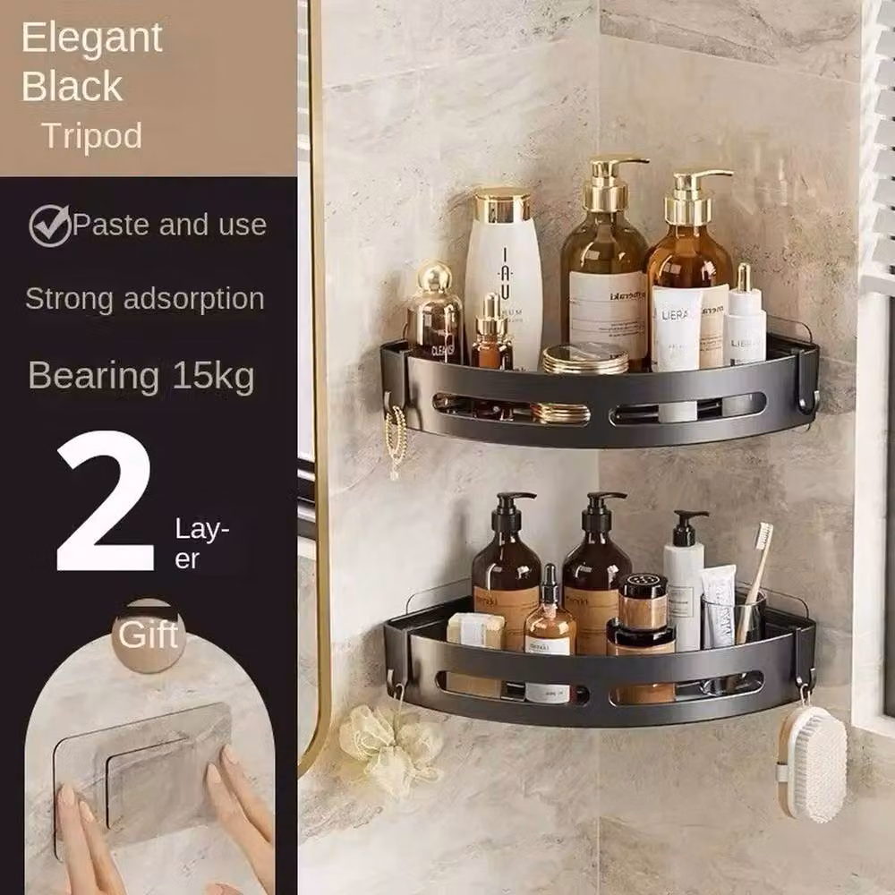 NESTLUNE 2 Pack Metal Bathroom Shower Caddy Suction Storage Shelves in Black – 5