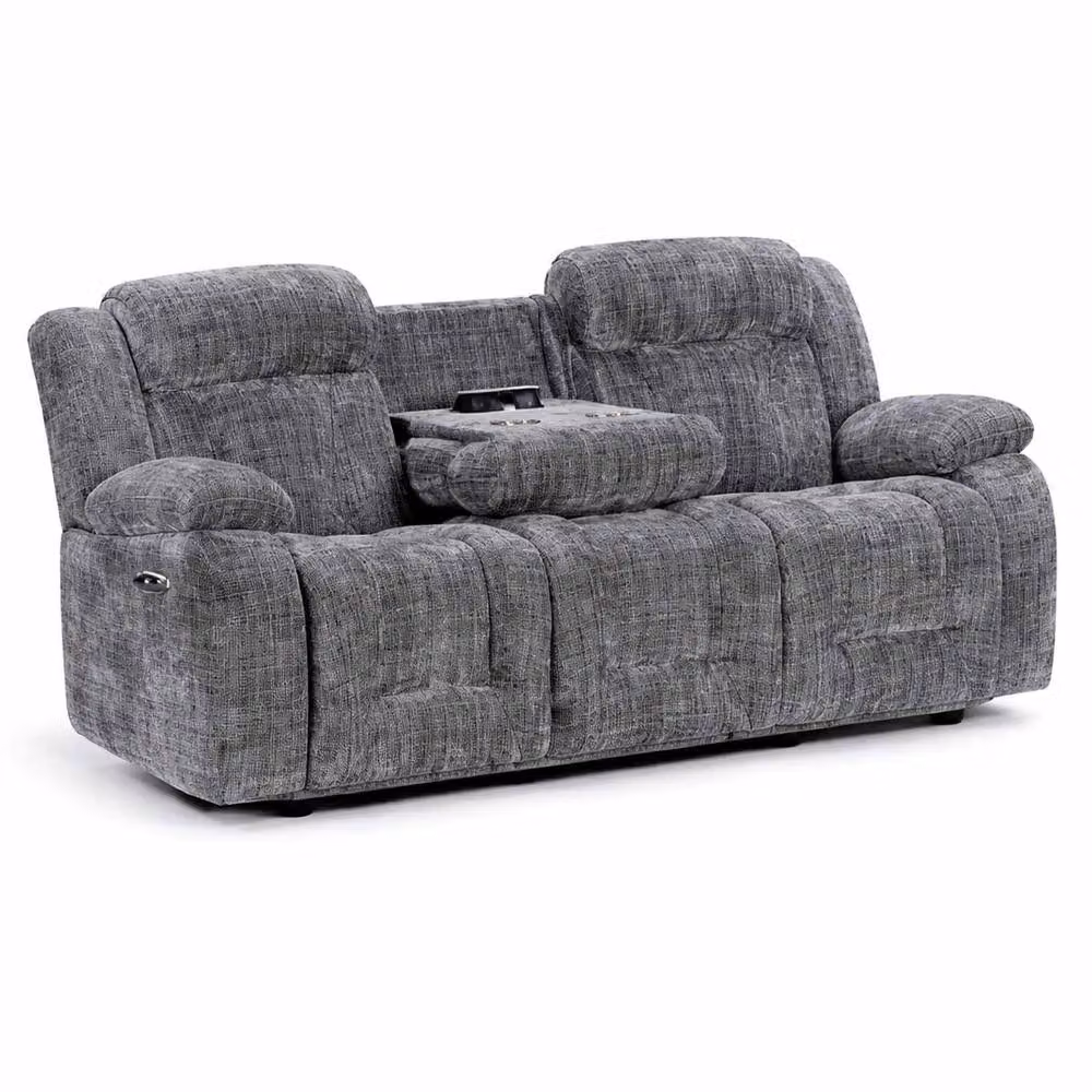 Furnishings For Less UK Unico 3 Seater Electric Power Recliner Sofa in Grey Fabric with USB Charging, Cup Holders and Adjustable Headrests – 2