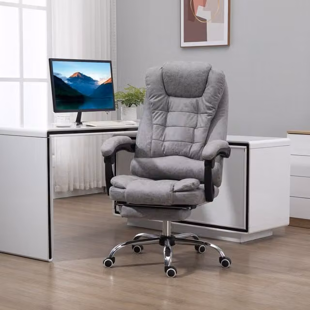 Vinsetto Ergonomic Heated Massage Office Chair in Grey with Microfibre Fabric and Headrest