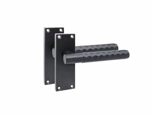 Golden Grace Victorian Knurled T-Bar Door Handle Set with Long Backplate, Matt Black