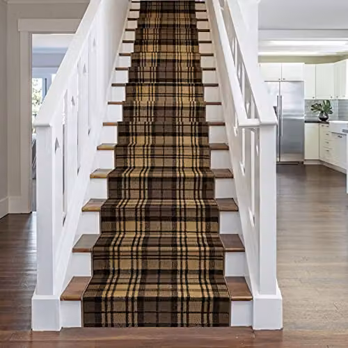 runrug Tartan Stair Runner Carpet in Brown, W: 70 cm x L: 540 cm – 7