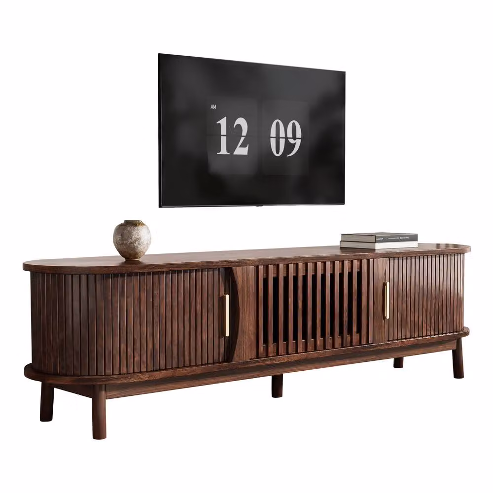 ModernLuxe Walnut TV Stand with Sliding Doors and Media Storage, W: 165.0 cm, D: 39.5 cm, H: 46.0 cm – 3