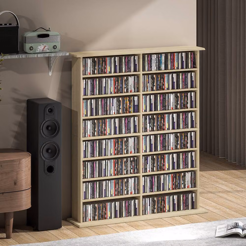 STILVORA Media Storage Unit in Sand with 12 Adjustable Shelves and Media Compartments – 6