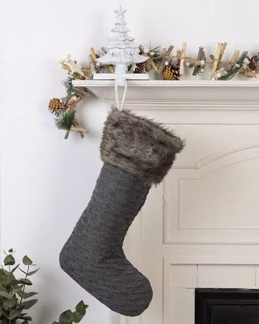Dibor Set of 4 Grey Nordic Sweater Knit Christmas Stockings – 1