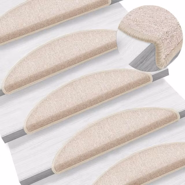 Berkfield Home Self-Adhesive Carpet Stair Treads, 15 Pieces, Beige, W/D/H: 56 x 17 x 3 cm