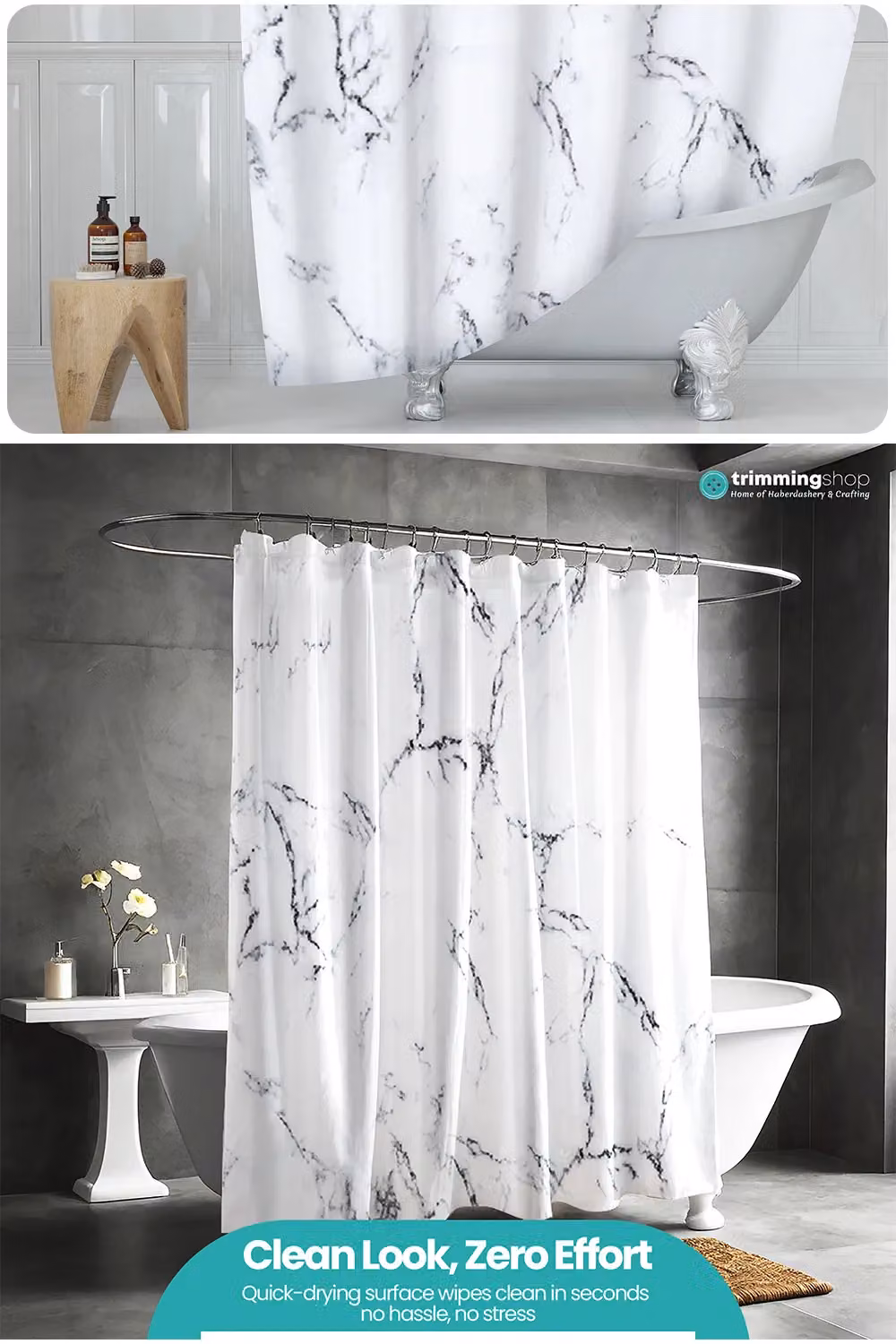 Neel Blue Marble Pattern Polyester Waterproof Shower Curtain in Blue, Grey and White, W: 180 cm, H: 180 cm – 2