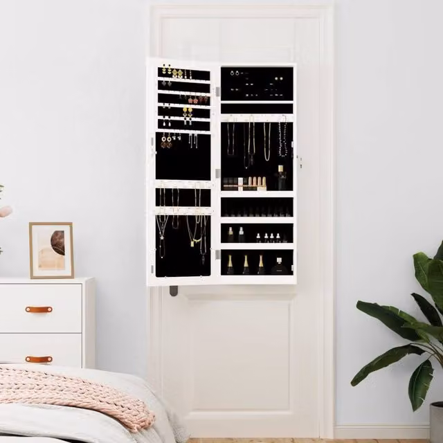 Berkfield Home White Wall Mounted Mirror Jewellery Cabinet W/D/H: 37.5 x 10 x 106 cm – 1