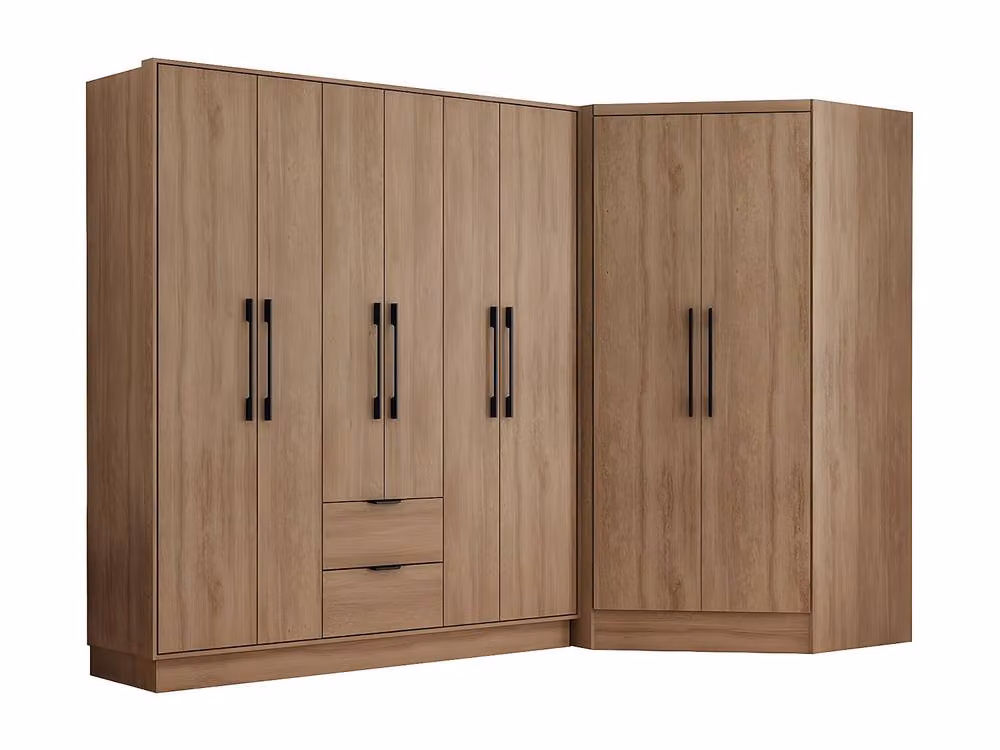 Vente-unique 8-Door Corner Wardrobe with 2 Drawers in Natural Light Oak, W: 263.5 cm, H: 182 cm, D: 60 cm – 2