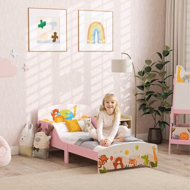 AIYAPLAY Animal-Themed Toddler Bed Frame for Children Aged 3-6 Years, Pink Engineered Wood