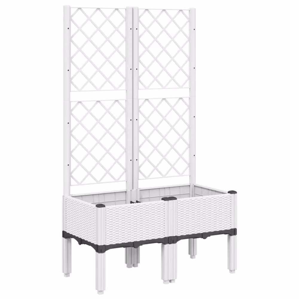 Berkfield Home Garden Planter with Trellis in White, W/D/H: 80 x 40 x 142 cm – 2