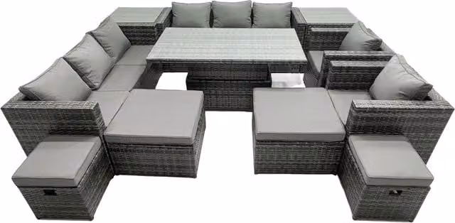 Fimous 12-Seat Dark Grey Mixed Rattan Garden Dining and Sofa Set