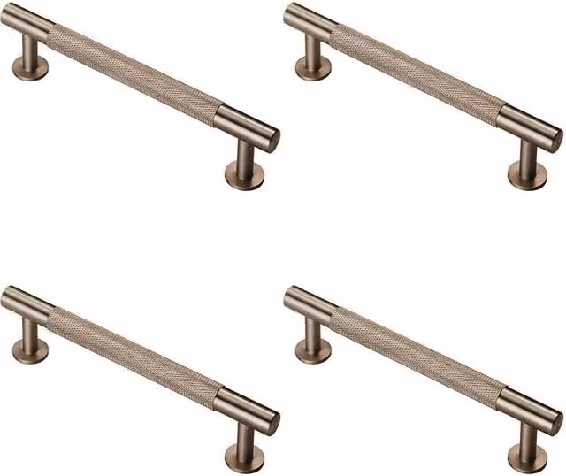 Loops 4-Pack Knurled Bar Door Pull Handle in Satin Nickel, Length: 158 mm, Fixing Centres: 128 mm, Depth: 13 mm
