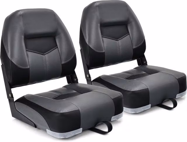 Costway 2-Piece Folding Boat Chair Set in Black Synthetic Leather