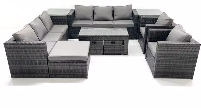 Fimous Rattan Garden Furniture Set in Grey with Upholstered Cushions, Seats 11