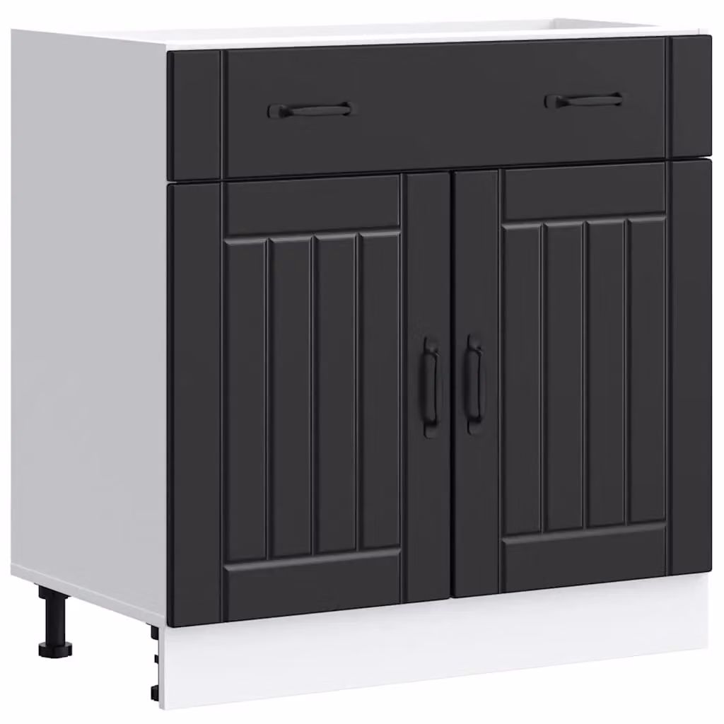 Berkfield Home Lucca Black Matt MDF Freestanding Kitchen Sink Base Cabinet with Hinged Doors and Internal Shelves – 2