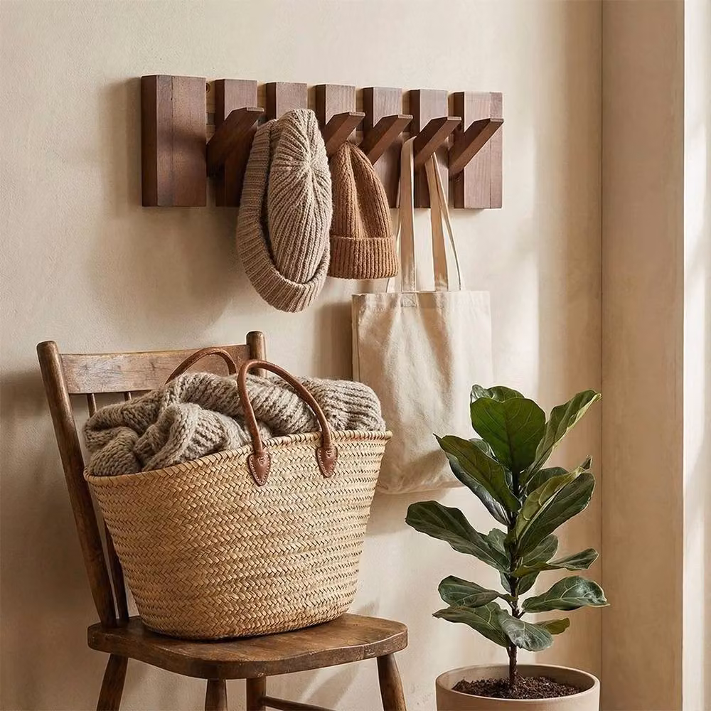 KORVIXA Piano Key Coat Hook Rack with 6 Hooks in Walnut Brown, Width: 90 cm – 4