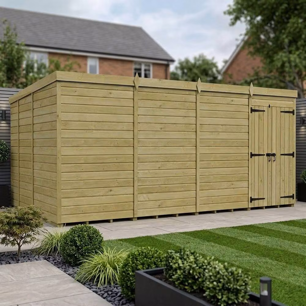 Buttercup Farm Brown Timber Pent Garden Shed with Double Doors and No Windows W: 488 cm, D: 274 cm, H: 210 cm – 2