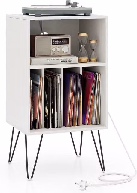 Costway 3-Tier White Record Player Stand and Vinyl Storage Table