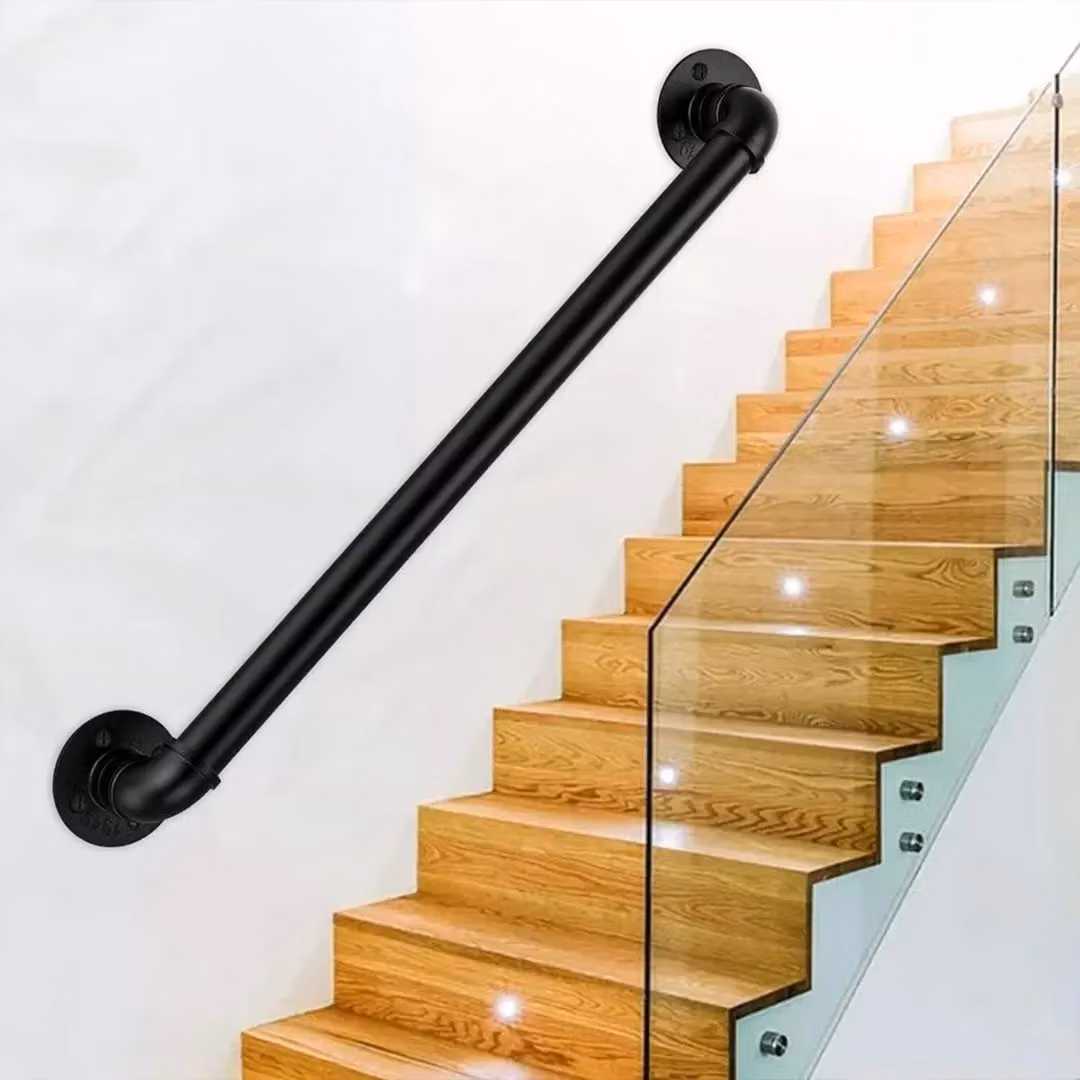 SPETLEK Black Round Galvanised Steel Wall-Mounted Handrail Staircase Grab Rail – 2