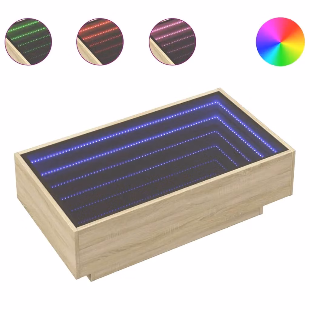 Berkfield Home Modern Rectangular Coffee Table with LED in Sonoma Oak Brown, W/D/H: 90 x 50 x 30 cm – 2