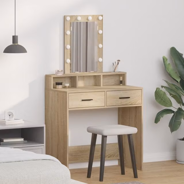Berkfield Home Sonoma Oak Dressing Table with LED Lights, Brown, W: 79 cm, D: 41 cm, H: 140 cm – 1
