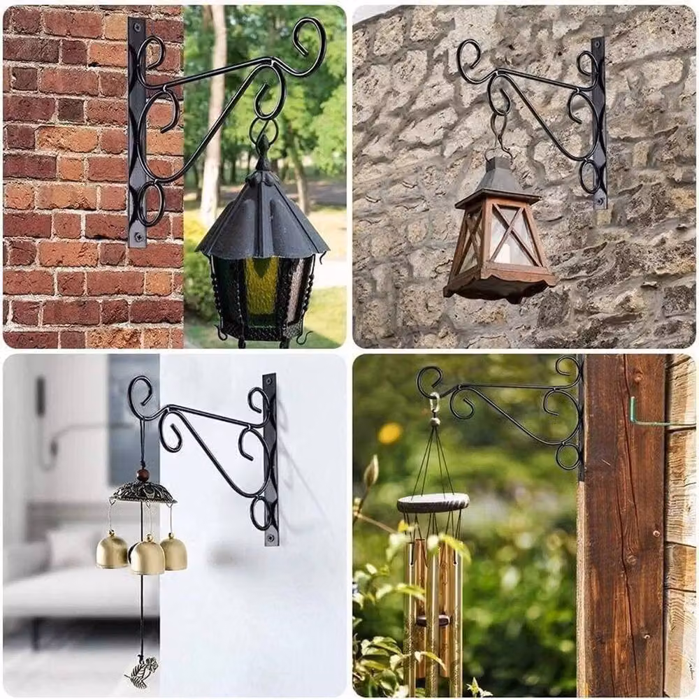 SPETLEK 4x Heavy Duty Metal Garden Hanging Basket Brackets in Matt Black, W/D/H: 100 x 52 x 5.2 cm – 4