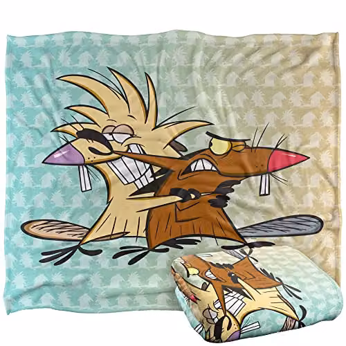 LOGOVISION Nickelodeon Angry Beavers Brothers Silky Touch Super Soft Fleece Throw Blanket in White and Multicolour, W/D/H: 152 x 127 cm