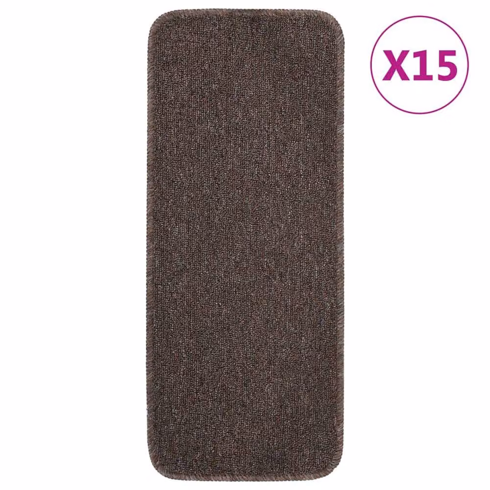 Berkfield Home Anti Slip Rectangular Stair Mats, 15 Pack, Brown, W: 60 cm, D: 25 cm – 2