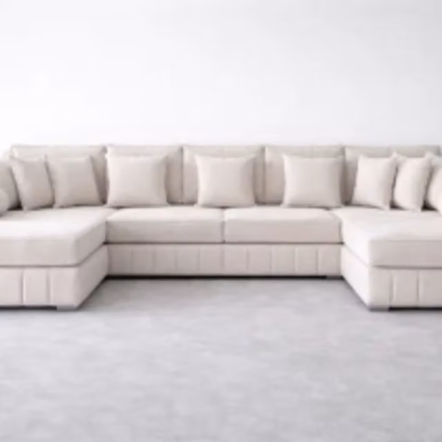 HOB Furniture Oxford Oyster U Shape Fabric Sofa in Cool White with Contrast Piping