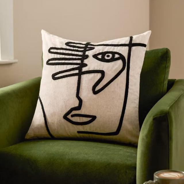Riva Graphic Square Linen Cushion in Multicolour Beige and White, W/D/H: 50 x 50 x 50 cm – 3