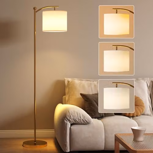 HOMCOM LED Floor Lamp in Gold with Remote Control, Stepless Dimming and Timer