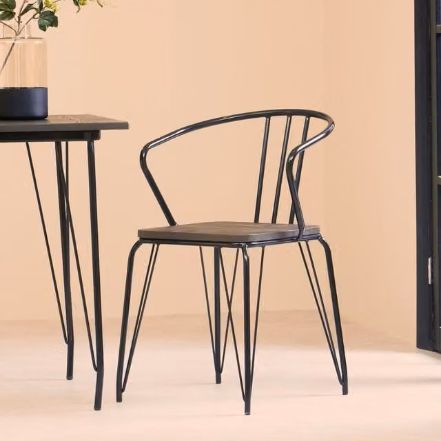 Orsina Industrial Black Metal and Wood Armchair