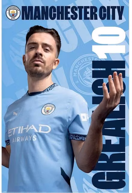Manchester City FC Jack Grealish Blue Paper Poster