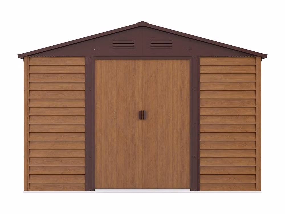 ARSEGO Wood Effect Galvanised Steel Garden Shed in Walnut, 11.75 m² – 2