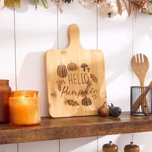 OHS Bamboo Pumpkin Autumn Wooden Serving Board in Brown and Beige, W: 32 cm x D: 22 cm x H: 1.5 cm – 1