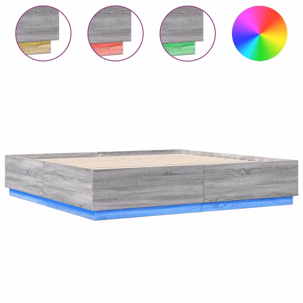 Berkfield Home Durable Bed Frame with LED Under-Bed Lighting in Grey Sonoma, W/D/H: 200 x 40 x 203.5 cm – 3