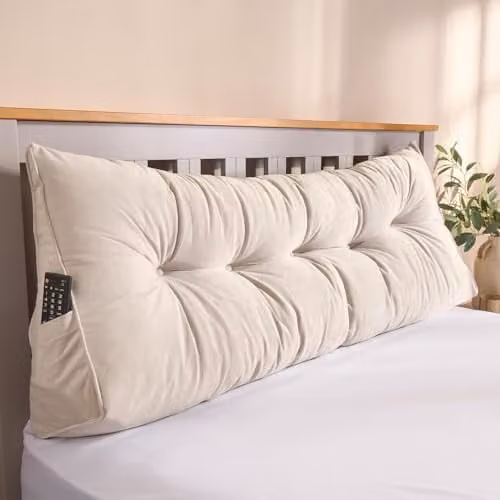 OHS Firm Wedge Pillow for Adults with Removable Cover in Beige/Sand, W/D/H: 130 x 45 x 20 cm