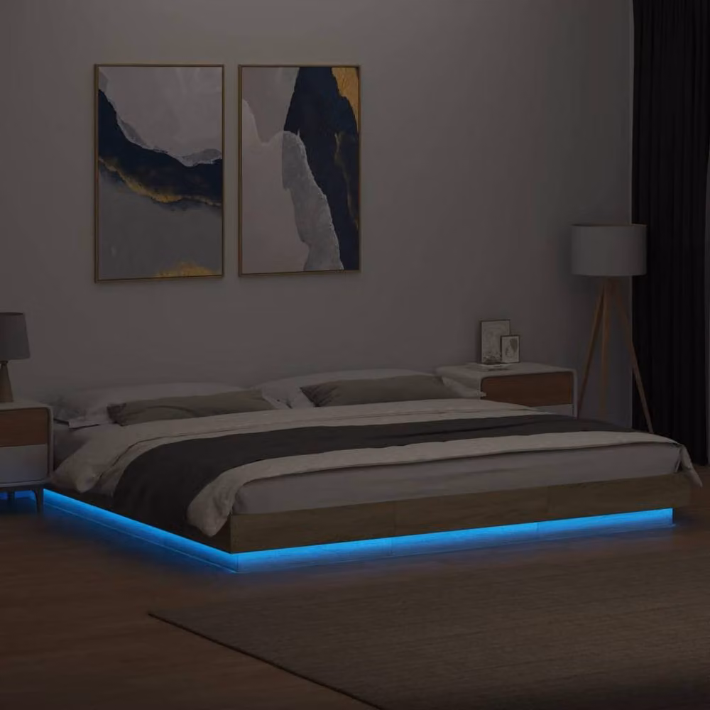 Berkfield Home Sonoma Oak Bed Frame with LED Under-Bed Lighting and USB Charging Port, Brown, 200 x 200 cm – 3