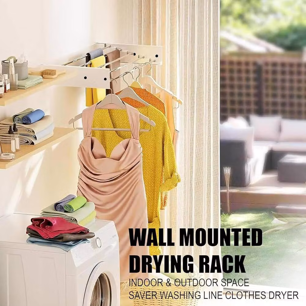 ATEK Wall Mounted Retractable Laundry Drying Rack, White, 120 cm, 20kg Capacity – 3