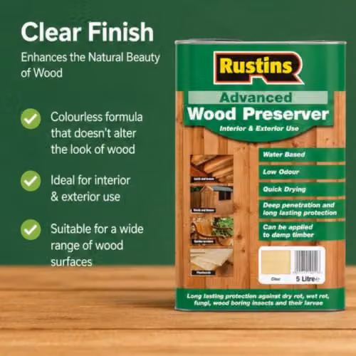 Rustins Advanced Water Based Wood Preserver, Transparent, 5 l – 4