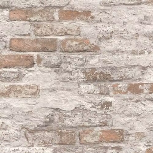 Grandeco Whitewashed Battersea Brick Industrial Textured Wallpaper Roll