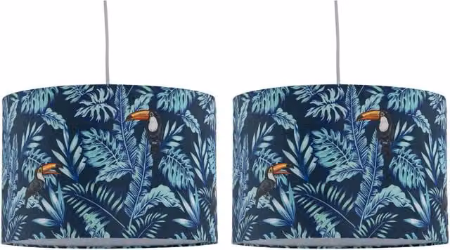 First Choice Lighting Set of 2 Toucan Blue Velvet Round Pendant or Table Lamp Shades, Diameter: 30 cm