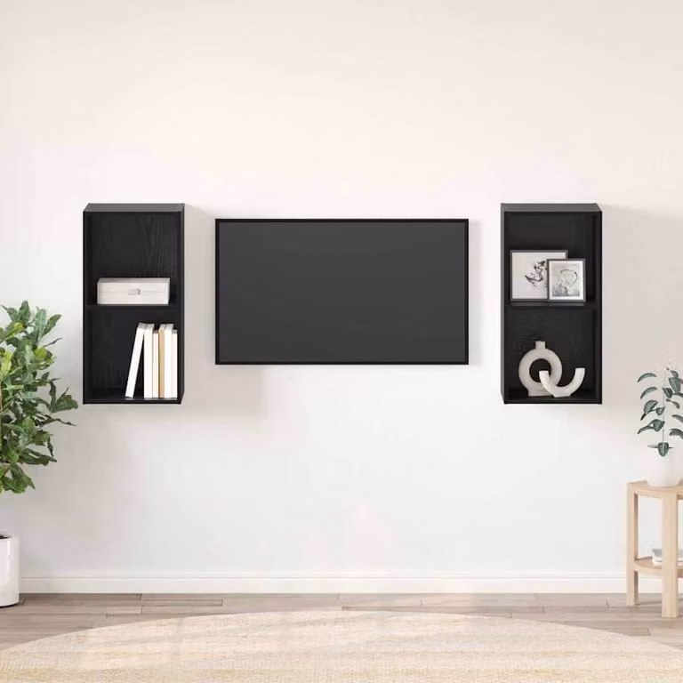 Berkfield Home Wall TV Cabinet 2 Piece Set in Black Oak, W/D/H: 37 x 37 x 72 cm