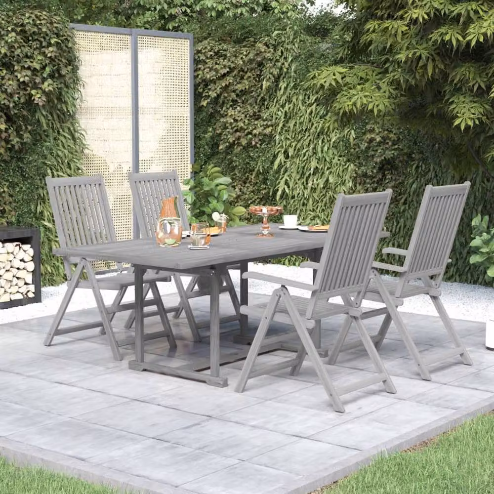 Berkfield Home 5 Piece Acacia Wood Garden Dining Set in Grey – 2