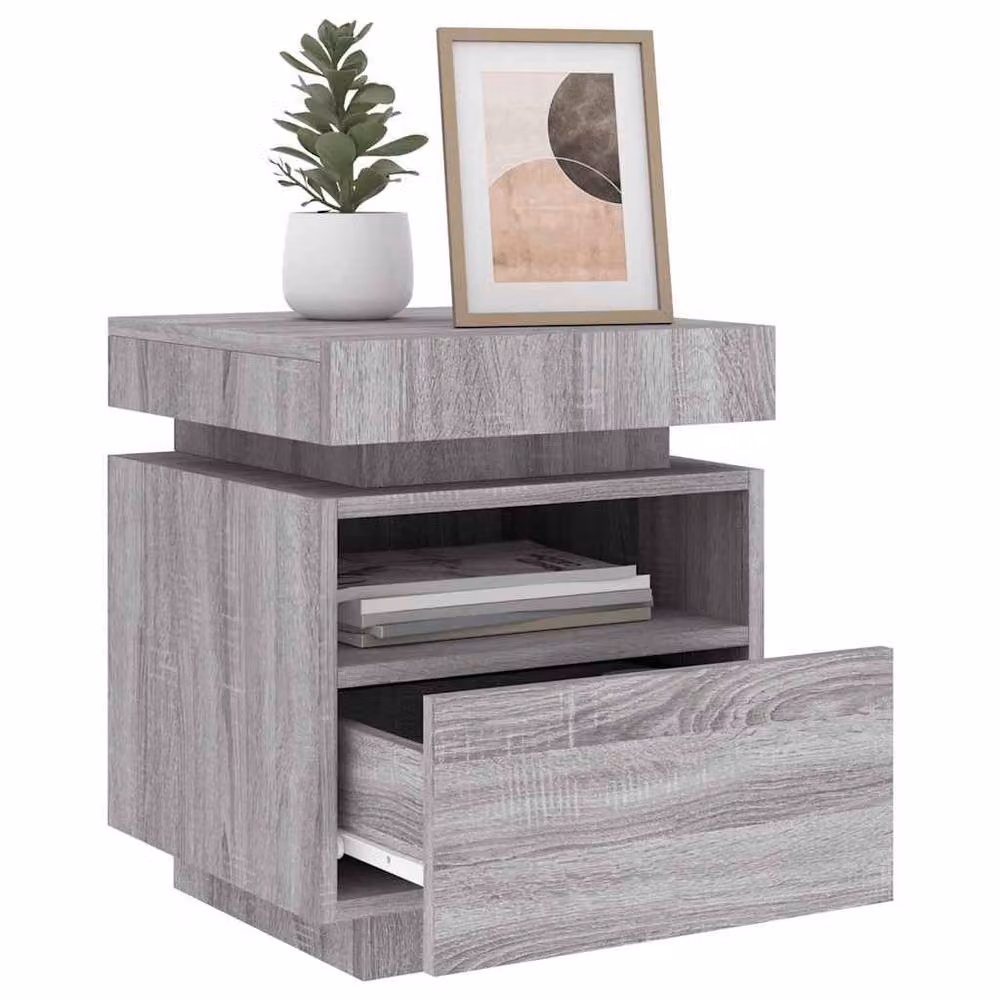Berkfield Home Set of 2 Grey Sonoma Bedside Cabinets with Integrated LED Lights, W/D/H: 40 x 39 x 48.5 cm – 3