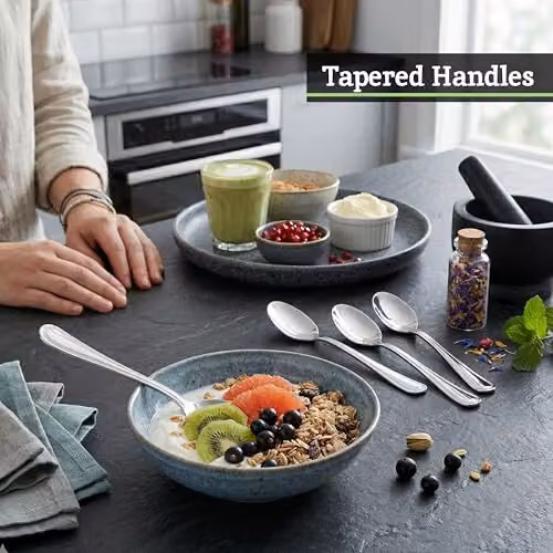Premier Housewares Set of 4 Silver Stainless Steel Teaspoons, Polished Finish, Length: 19 cm – 4