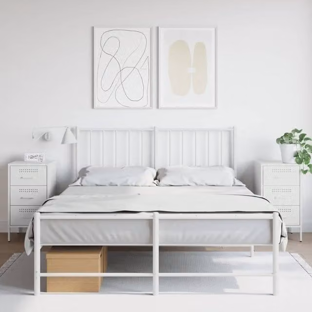 Berkfield Home Set of 2 White Metal Bedside Cabinets, W/D/H: 36 x 39 x 68 cm
