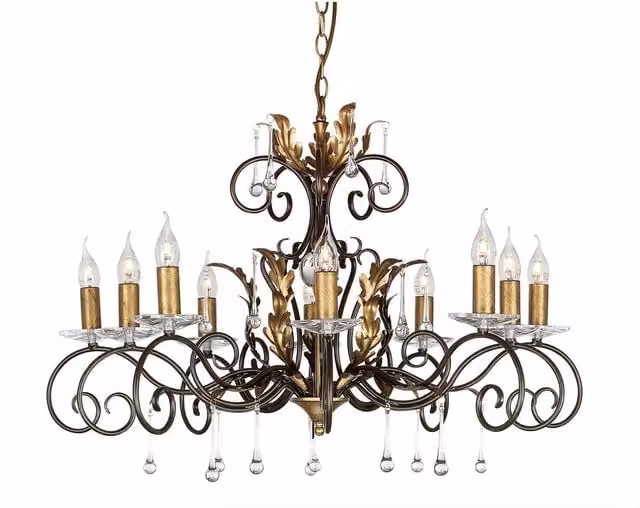 Elstead Amarilli 10 Light Chandelier in Bronze and Gold with Floral Leaf Design and E14 Sockets