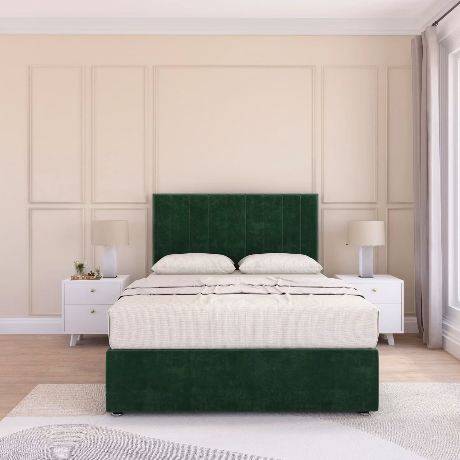 Sloomy Kansas Small Single Divan Bed Base and 54 inch Floor Standing Headboard in Emerald Green Velvet